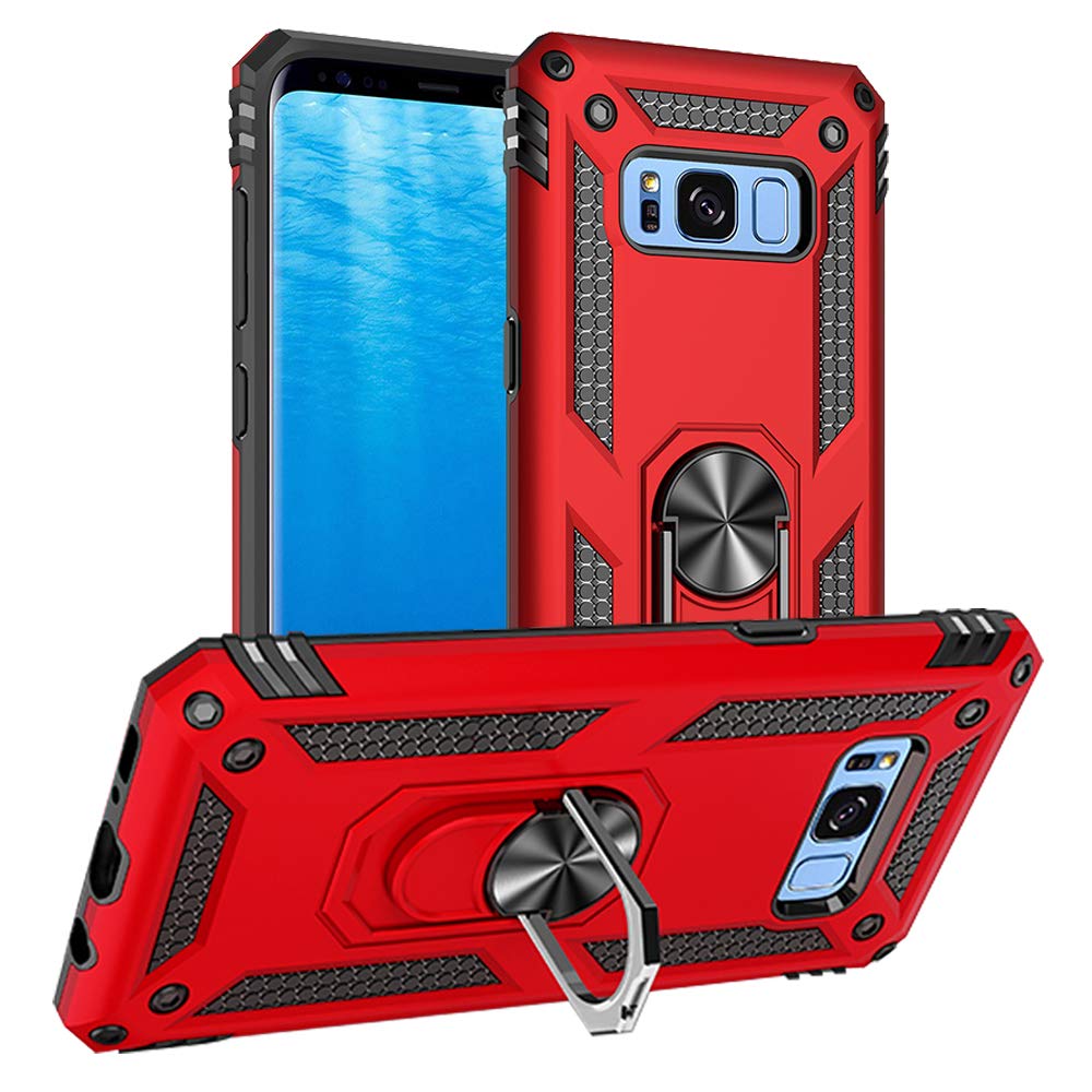 Yiakeng Samsung S8 Phone Case, S8 Phone Case, Silicone Shockproof Military Grade Protective Phone Cover with Ring Kickstand for Samsung S8 Case (Red)