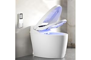 TDH Smart Toilet, Tankless Toilets with Foot Sensor Operation, Heated ToiletSeat with Warm Water Sprayer and Dryer, LED Display with Fahrenheit, Round Toilet Seat