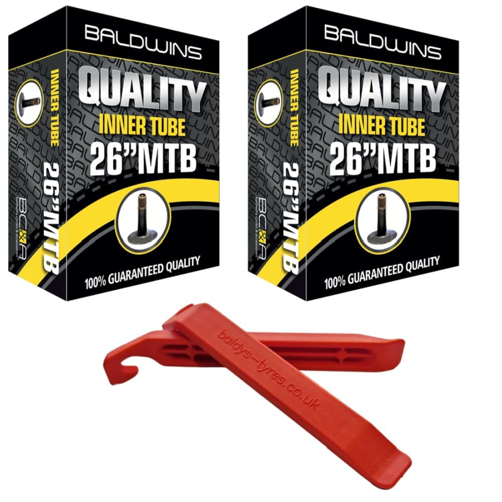Baldwins Bike Inner Tube 26 x 2.20 to 2.40 Schrader Valve & BALDY'S TYRE LEVER (Pack of 2)