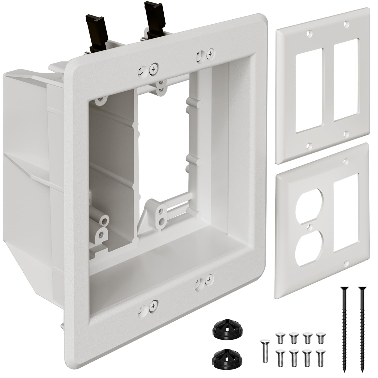 Photo 1 of TVBU505-1 Recessed Outlet Box, Recessed Electrical Box for Wall Mount TV, Outlet Mounting Box for New Construction&Retrofit Projects, Wall Outlet Box with Duplex & Decorator Style Covers,2-Gang