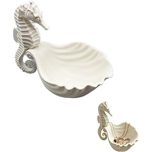 Boho Style Seahorse Shell Trinket Tray, Cute Decorative Jewelry Ring Holder Dish, Small Tabletop Catchall Organizer for Bedro
