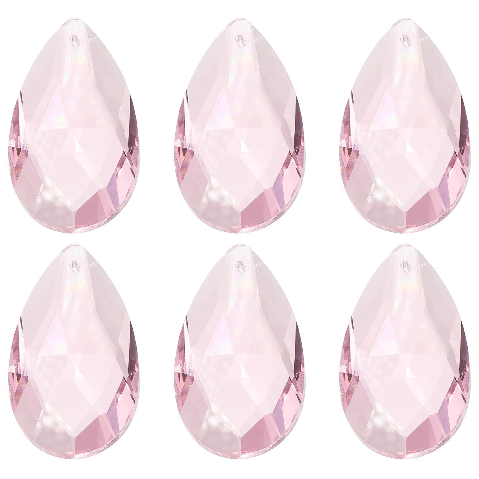 PATIKIL K9 Crystal Pendants Teardrop Beads, 6 Pack 50mm Chandelier Prisms Parts Hanging Beads DIY Lamp for Arts Crafts Decoration, Pale Pink