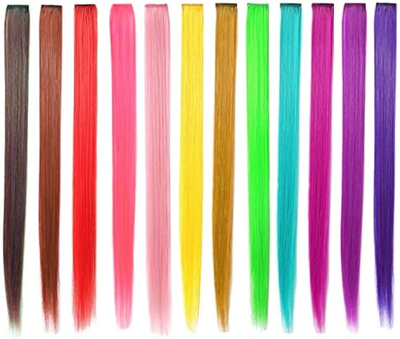 Amazon カラーエクステ 12本セット ウィッグ つけ毛 全12色 クリップ式 ワンタッチエクステ ヘアー ロング ストレート 耐熱カラフル 取り付け簡単 エクステンション 通販
