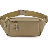 Huntvp Tactical Fanny Pack Small Military WR Nylon Waist Bag Money Belt Bumbag for Daily Use Running Travel Hiking Climbing (Tan)