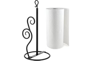 MyGift Rustic Burnt Solid Wood and Industrial Matte Black Metal Dining Combination Caddy with Paper Towel Roll Dispenser Stand, Napkin Holder, and Spice Rack (Matte Black Metal)