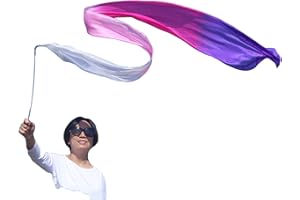 Winged Sirenny 1 Piece 98" Hand Painted Flowy Silk Ribbon Streamer with Rods, Church Liturgical Praise, Worship Adoration Dance Ribbon Banner