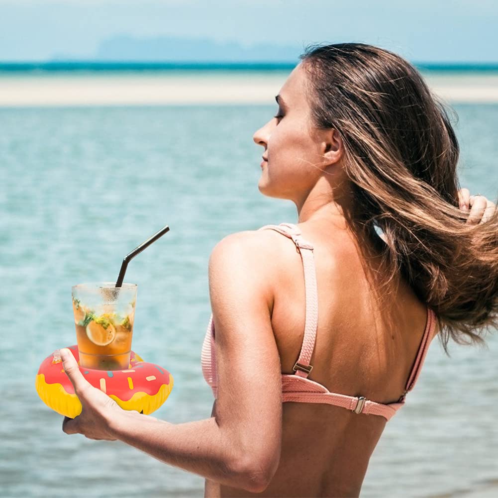 HansGo Inflatable Drink Holder, 12 PCS 8 Inches Donuts Floating Coasters 3 Color Doughnut Drink Floaties for Pool Party Water Fun