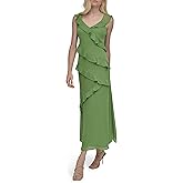 DKNY Women's Sleeveless V-Neck Ruffle Maxi Dress