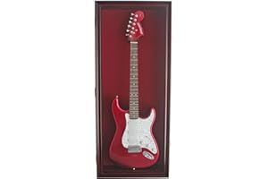 DisplayGifts 42" Electric Guitar Display Case Cabinet Shadow Box with Guitar Hanger Stand, Lockable UV Protection Red Felt In