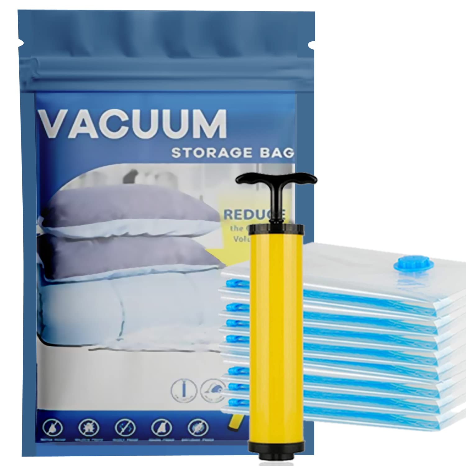 Premium Vacuum Storage Bags. 80% More Storage. Hand-Pump for Travel. Vacuum Sealer Bag with Double-Zip Seal and Triple Seal Turbo-Valve for Max Space Saving in a storage (Clear, Small (Pk of 8))