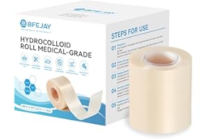 BFEJAY Hydrocolloid Bandages for Wound Care, Extra Large Medical-Grade Hydrocolloid Roll with Self-Adhesive, Ultra Absorbent, Flexible & Waterproof, DIY Size & Shape First Aid Kit Essential (2in*4.8ft)