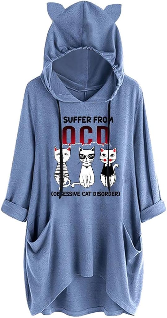 Women Shirt with Pocket Plus Size Print Long Sleeve Hoodie Pullover Tops Loose Hoodies Sweatshirt