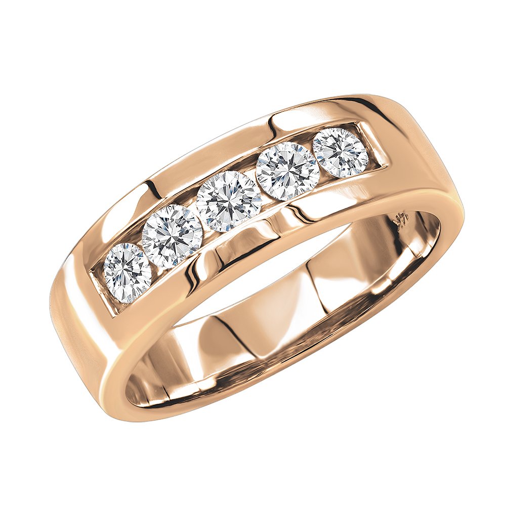 14K Gold 5 Stone - 5 Year Anniversary Ring Diamond Men's Wedding Band 1ctw by Luxurman