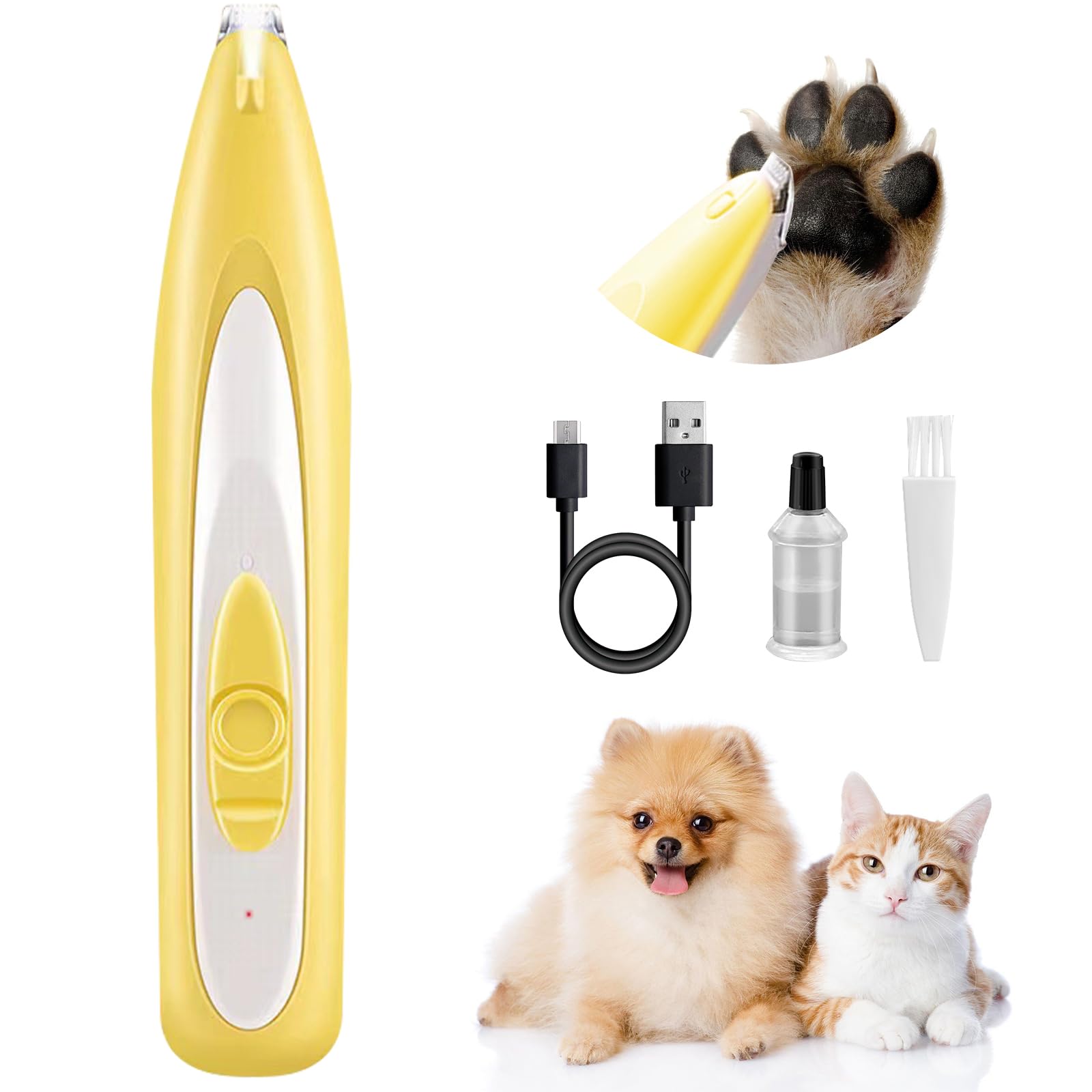Dog Paw Trimmer for Grooming Rechargeable Cordless Paw Trimmer for Dogs Low Noise Cordless Pet Shaver for Grooming Hair of Small Areas Around Pet's Paws Eyes Ears Rump (Yellow)
