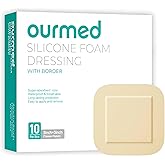 Ourmed Silicone Foam Dressing with Border Adhesive - Large Absorbent Waterproof Bandage for Wound Care, Foot Diabetic Ulcer, Leg Ulcer, 3" x 3", 10 Pack
