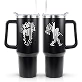40oz Bigfoot Tumbler with handle and Flip Straw, Sasquatch Big Foot Lover Laser Engrave Stainless Steel Insulated Cup, Travel Coffee Mug Water Bottle, Birthday Gifts for Women Men