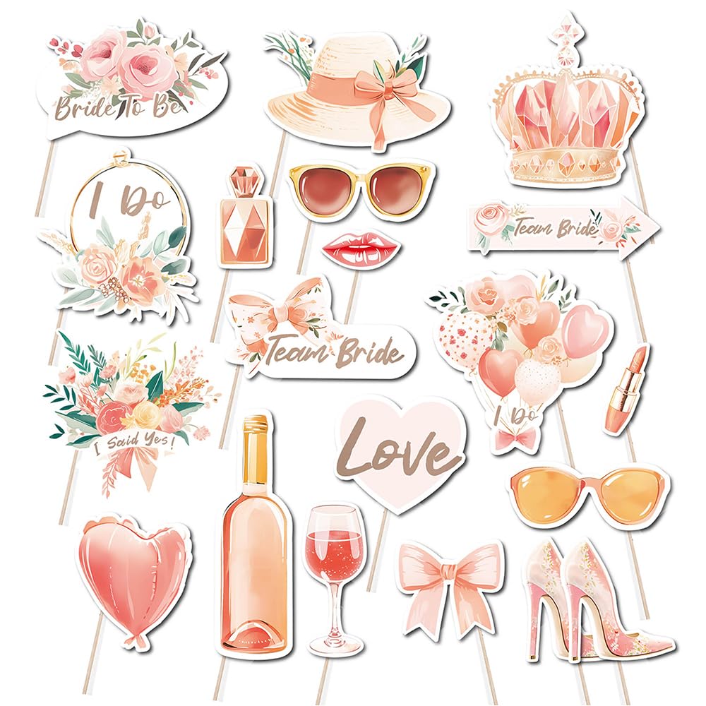Photo 1 of 20 Pcs Bridal Shower Photo Booth Props Bride to Be Bachelorette Party Photo Props Wedding Party Decoration Rose Gold Bridal Shower Selfie Props Engagement Party Supplies