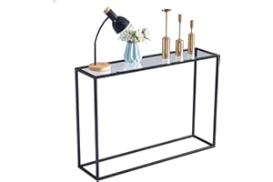 Cplxroc 42” Console Table, Tempered Glass Sofa Table,Modern Entryway Table with Metal Frame, Hallway Table for Living Room, Entrance Hall Furniture (Black Frame - Glass Top)