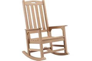 Psilvam Oversized Outdoor Rocking Chair, with 21" Wide Seat and 32" Tall Backrest, Pre-Assembled with Most Components for Effortless Installation (Teak Color)