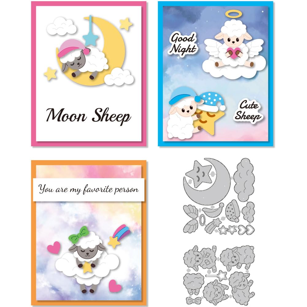DELORIGIN Moon Sheep Cutting Dies Sleeping Sheep Card Making Die Cuts Carbon Steel Stencils Scrapbooking Embossing Template Dies for DIY Craft Album Goodnight Card Gift Letter Decor