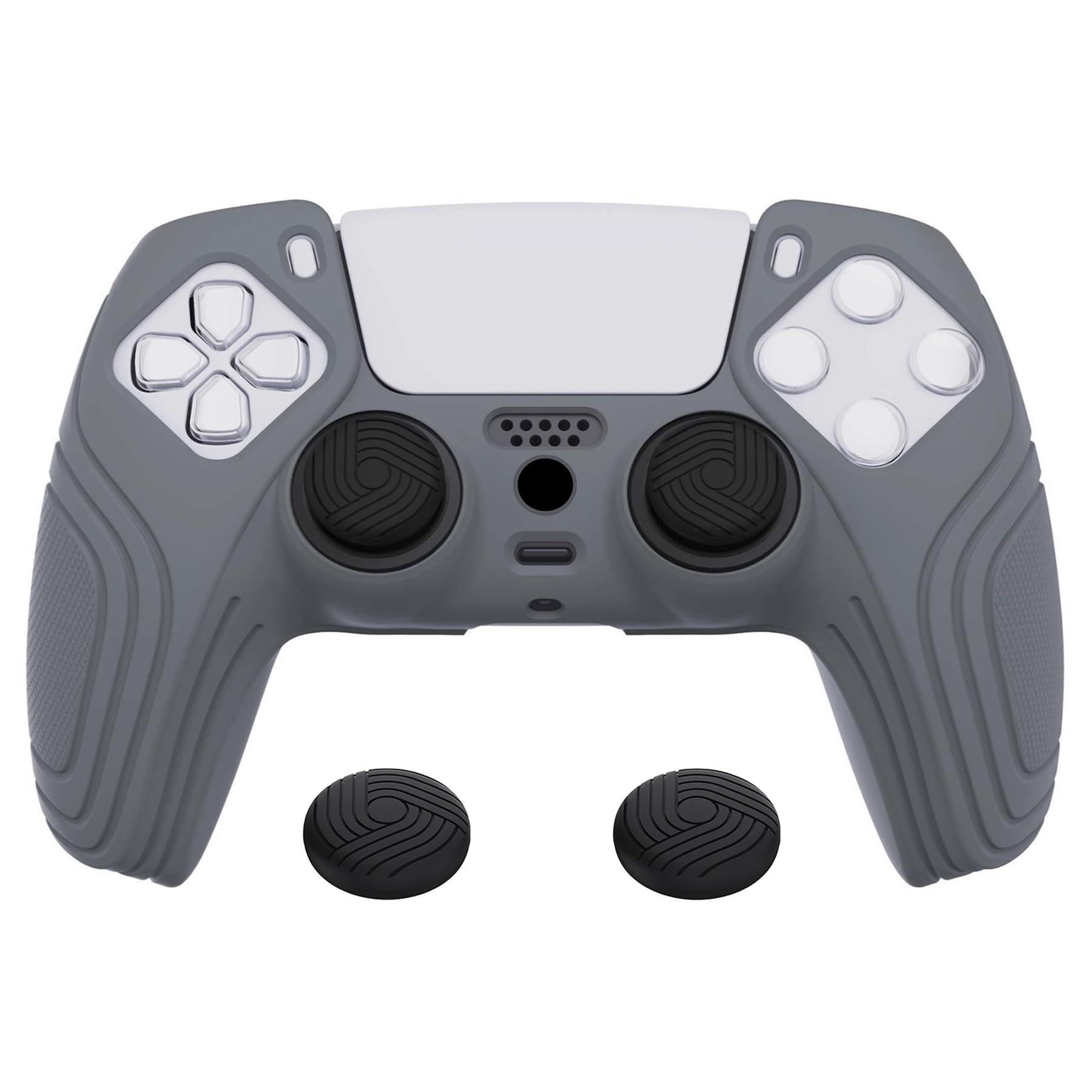 eXtremeRate PlayVital Samurai Edition Gray Anti-Slip Controller Silicone Skin for ps5, Ergonomic Soft Rubber Protective Case for ps5 Controller with Black Thumb Stick Caps