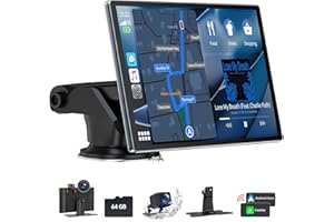 HOTPEAK Wireless Carplay & Android Auto with 2.5K Dashcam, 9 Inch Portable Carplay Screen with 1080p Backup Camera, Car Audio Receivers with GPS Navigation,Bluetooth,Mirror Link for All Vehicles