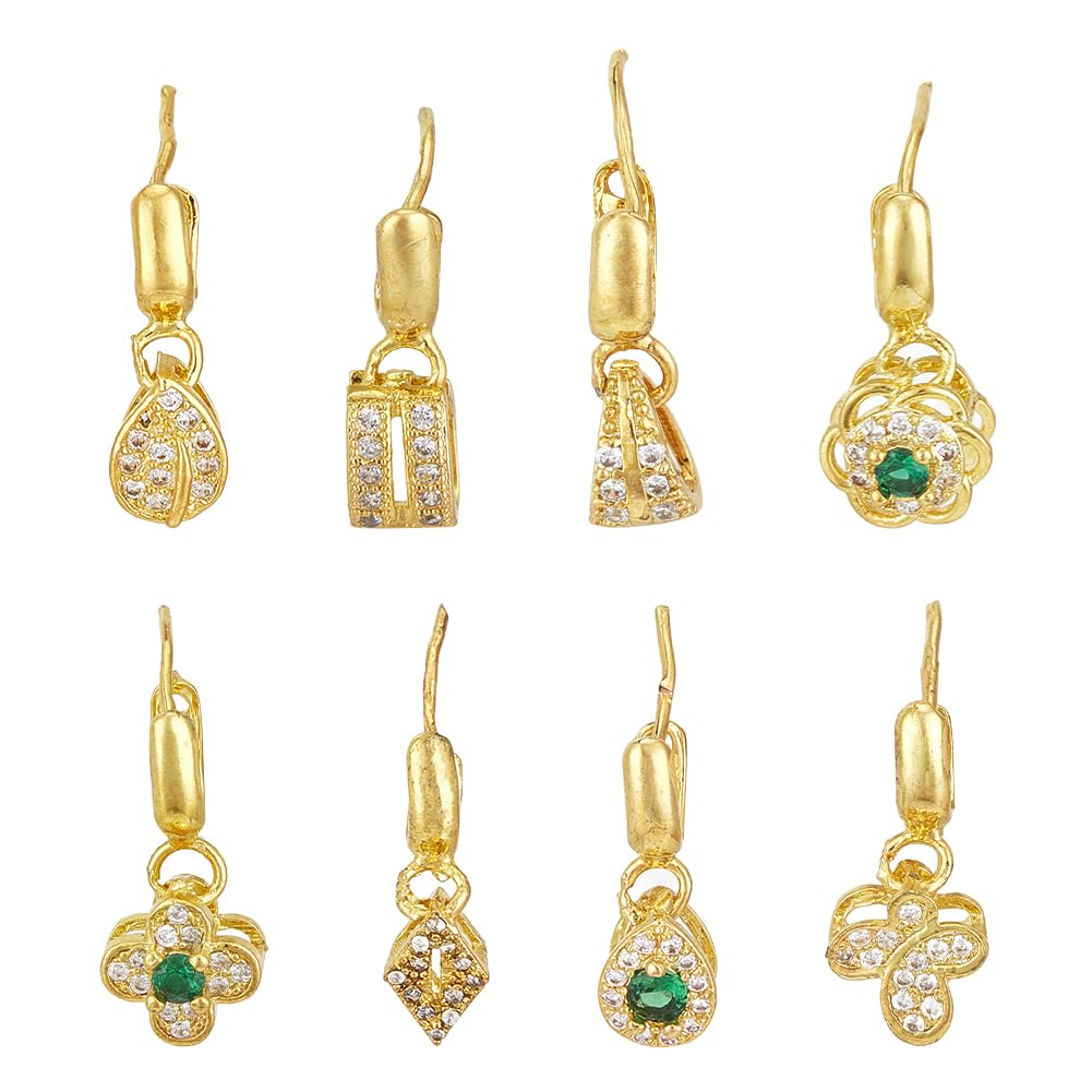 DELORIGIN 8pcs Brass Pendant Finding, 8 Styles Pinch Clip Bail Clasp Golden Pendant Clasp Connectors Peg Bails Pin Charm Dangle Charm Clasp for Necklace Jewelry DIY Craft Baroque Pearl Making