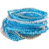 Caiyao 8-20Pcs Colorful Bohemia Seed Beaded Bracelets Handmade Adjustable Stackable Rainbow Beads Stretch Bracelets Anklet Multilayer Vacation Elastic Bangle for Women Summer Beach Boho Jewelry Gift