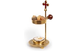 THE JERUSALEM GIFT SHOP SINCE 2004 Christian Incense Burner, Incense Holder with Cross - Candle or Charcoal Resin Heated for Home Decor, Beautiful Adjustable Design for Worship and Spiritual Gifts, Create a Calming Atmosphere.