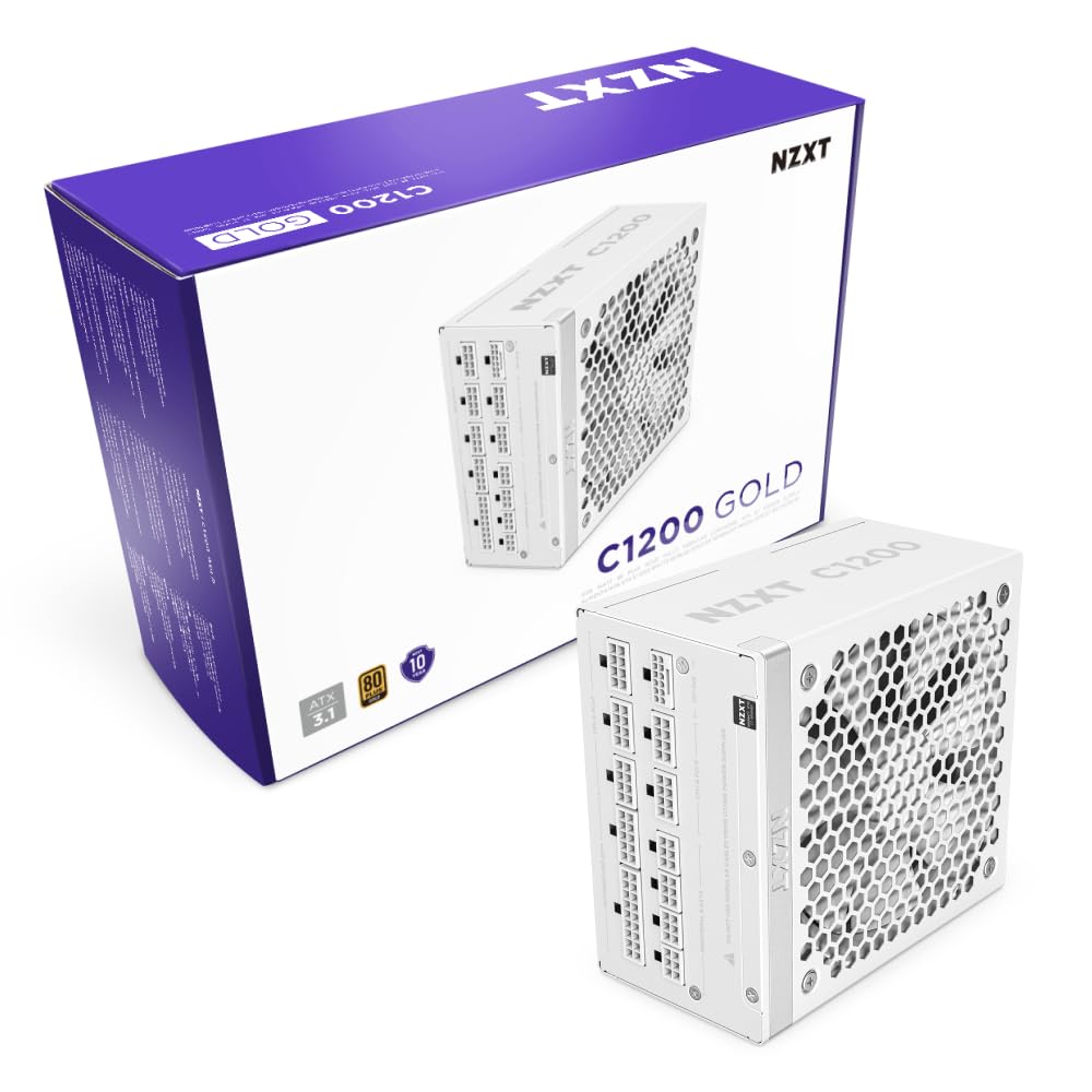 Photo 1 of NZXT C1200 Gold ATX 3.1 - Fully Modular Low-Noise PC Gaming Power Supply - 1200 Watts - 80 Plus Gold - 12V-2x6 Connector - Zero Fan Mode - 100% Japanese Capacitors - White