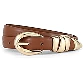 HOTWILL Women Skinny Belt for Jeans Dress Pants Ladies Fashion Faux Leather Waist Belt with Gold Buckle