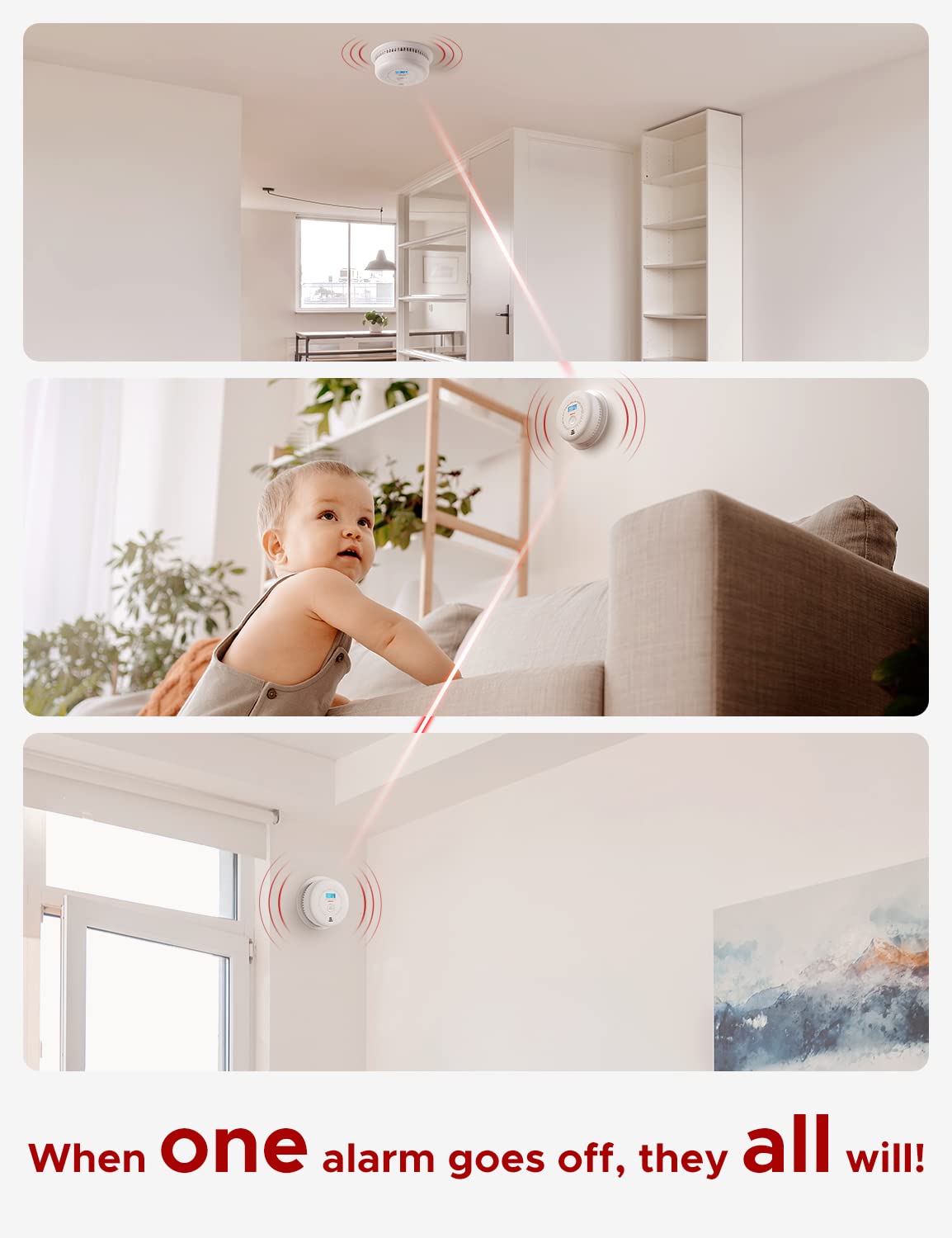 X-Sense Smoke and Carbon Monoxide Detector Combo, Wireless Interconnected Combination Smoke and Carbon Monoxide Detector with 10-Year Battery, Up to 24 X-Sense Link+ Wireless Alarms, SC01-W, 3-Pack