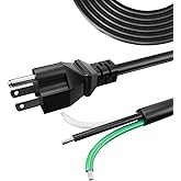 LCMLA 6ft 12 Gauge 3 Prong Heavy Duty Replacement Power Supply Cord Cable 110V 115V 120V Pigtail, for Appliance, Power Tools, 12 AWG 3 Conductor Wire Cable Black