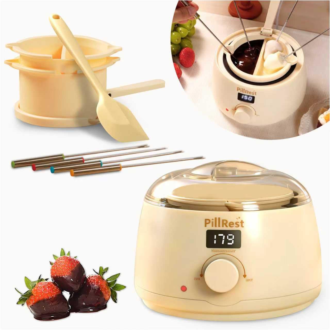 Photo 1 of Chocolate Melting Pot, Electric Candy Melter with 2 Silicone Bowls, 17.6 OZ (500 ml) Fondue Pot Set & Chocolate Warmer Set for Dipping Cheese, Candy, Cake Pop, Home Fondue Parties Essential Supplies