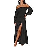 ZESICA Women's Boho Off Shoulder Spring Long Sleeve Dress 2026 High Waist Side Split Sexy Flowy A Line Long Maxi Dresses