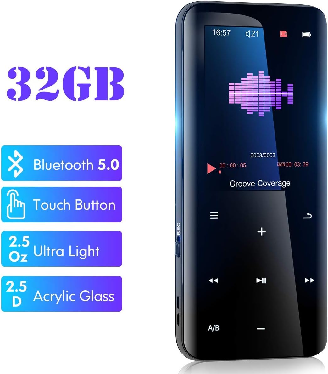 32GB Mp3 Player with Bluetooth 5.0 - Portable Digital Lossless Music Player for Walking Running,Super Light Metal Shell Touch Buttons with TF Card Expansion: Home Audio & Theater