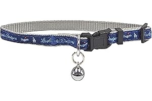 PETS FIRST MLB CAT Collar Los Angeles Dodgers Satin Cat Collar Baseball Team Collar for Dogs & Cats. A Shiny & Colorful Cat Collar with Ringing Bell Pendant