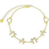 Dreamboat Sterling Silver Gold Plated Mama Bracelets for Women Adjustable Word Mommy Mom Bracelets Heart Mother Day Jewelry Gifts