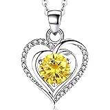 RIVIKO Heart Birthstone Pendant Necklace for Women