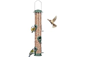 ERYTLLY Metal Bird Feeders 6 Port Tube Bird Feeder for Wild Birds, 1.4mm Extra Thick Solid Tube Transparent with Steel Hanger