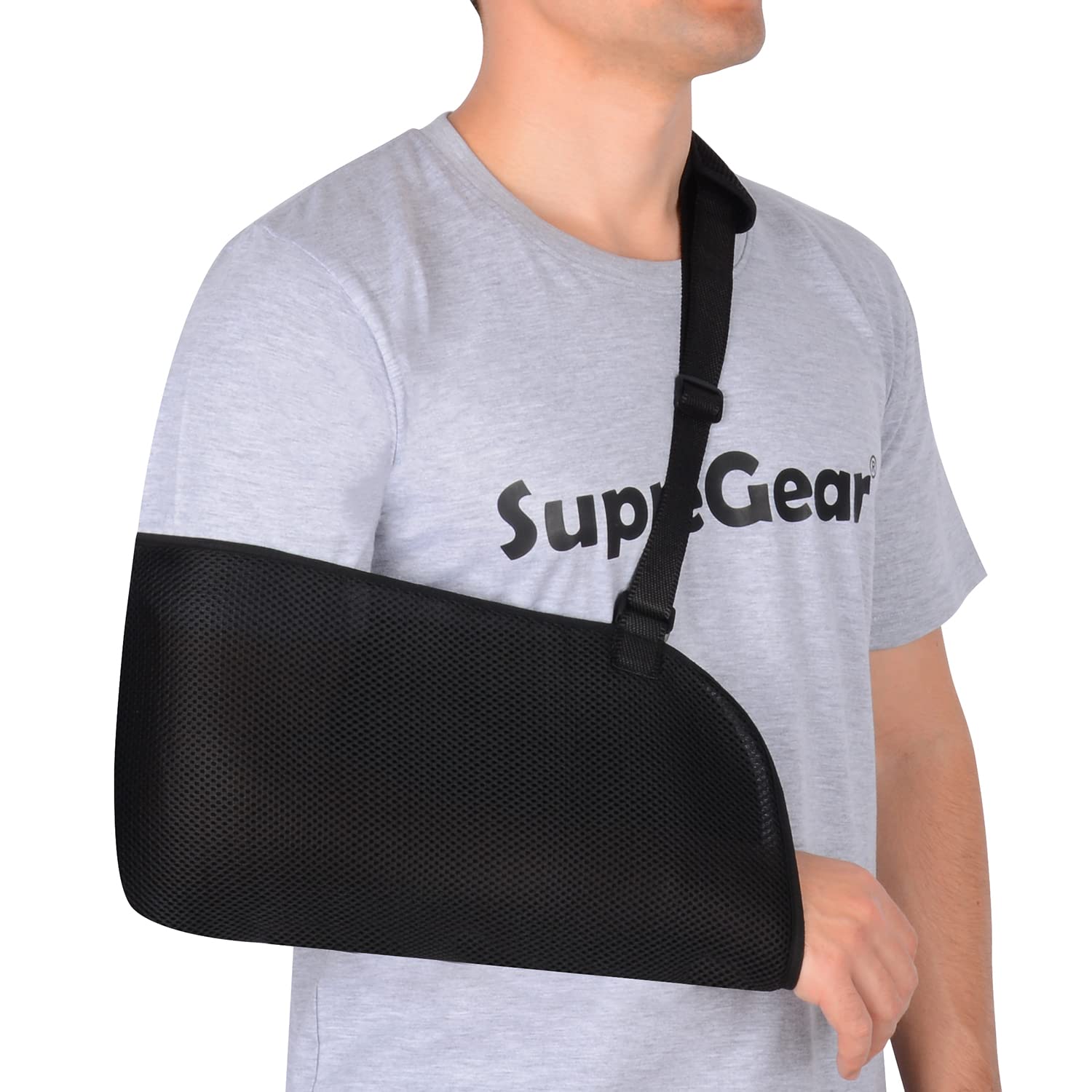 supregear Arm Sling, Adjustable Mesh Shoulder Immobilizer Arm Sling for Shower Breathable Medical Shoulder Elbow Support for Women Men, Fits Left/Right Arm, Black