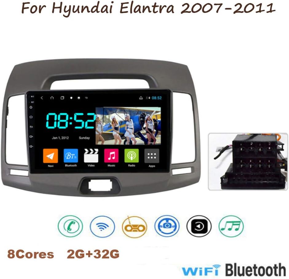 Yuahwyehe Android 8.1 Car Stereo 9 Inch HD Touch Screen for Hyundai Elantra 2007-2011 Bluetooth Head Unit In-Dash Car Radio Video Multimedia Player Supports GPS Full RCA Output OBD DAB
