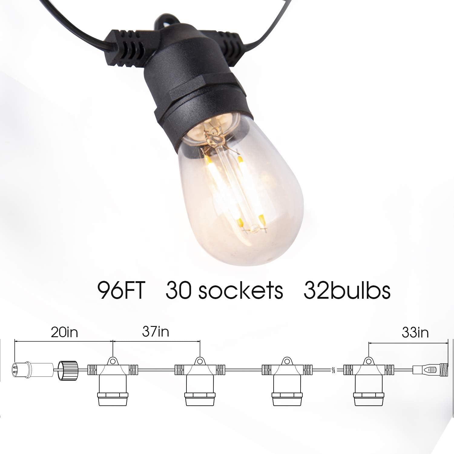 Amico 96FT LED Outdoor String Lights with LED Edison Vintage Plastic Bulbs and Weatherproof Strand - Decorative LED Cafe Patio Light, Bistro Lights : Garden & Outdoor