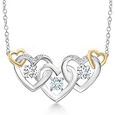 Gem Stone King 925 Silver and 10K Yellow Gold Sky Blue Aquamarine and White Lab Grown Diamond Heart Shape Pendant Necklace For Women (0.85 Cttw, with 18 Inch Chain)