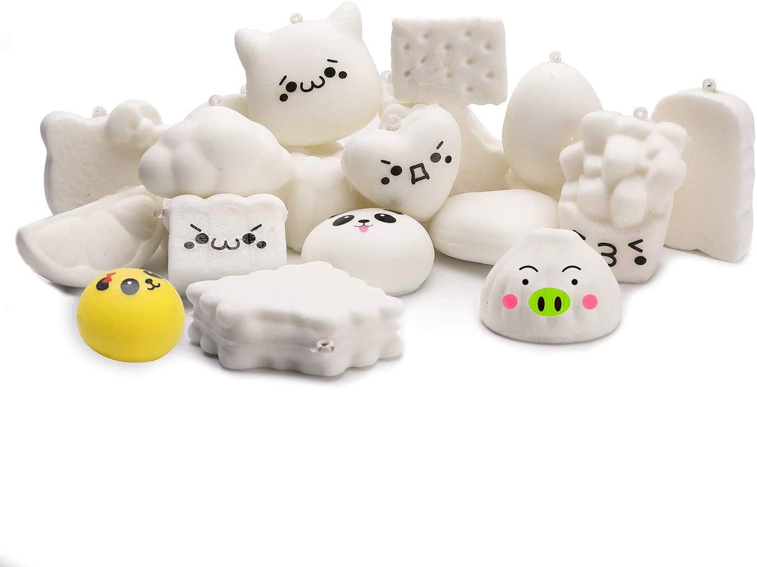 WATINC Random DIY Squeeze Toys for Kids 10PCS Mini Animals Squeeze Toys White Creamy Slow Rising Kawaii Soft Food Education for Keychains Phone Straps, Bonus Lanyard Random Stickers