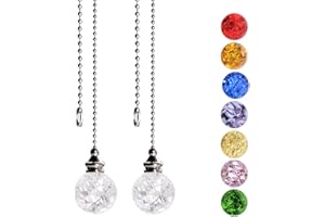 SUR-CIEL 2PCS Ceiling Fan Pull Chain Extensions, Decorative Fan Pulls with 21 Inch Ball Beaded Chain, White