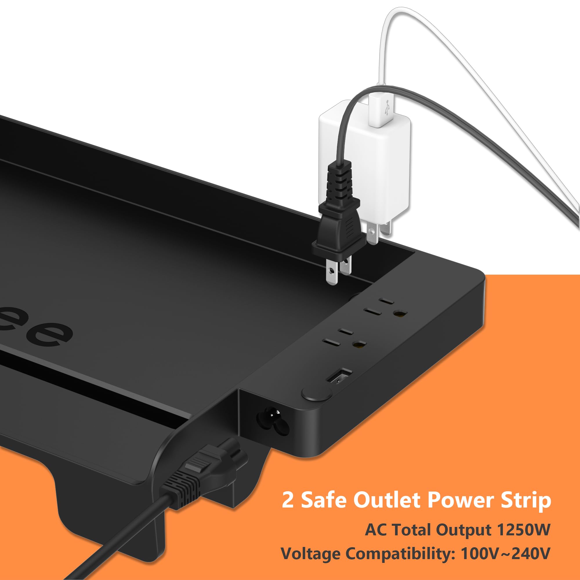 Bedside Shelf for Dorm Bunk Bed with USB Charging Port and AC Outlets, Bedside Caddy, Attachable Bedside Table, College Dorm Essential Clip On Bedside Tray, Bunk Bed Accessories, Plus Size, Black