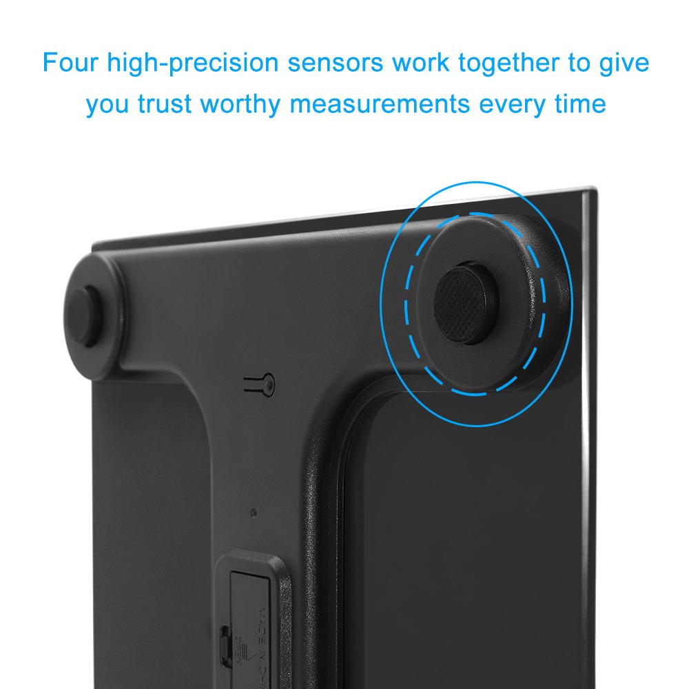 Hippih 400lb / 180kg Electronic Bathroom Scale with Tempered Right Angle Glass Balance Platform and Advanced Step-On Technology, Digital Weight Scale has Large Easy Read Backlit LCD Display D-015