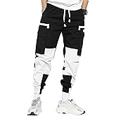 WDIRARA Men's Colorblock Cargo Pants Drawstring Waist Active Sporty Pants with Pockets