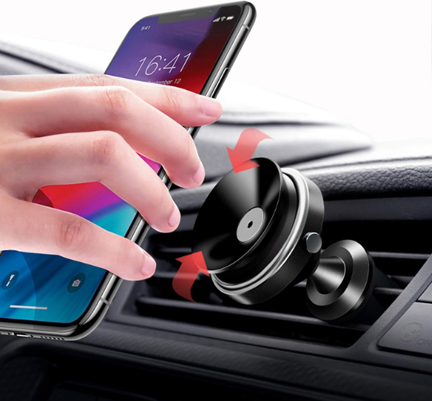 Suction Cup Car Mount,Universal Air Vent No magnetic Phone Car Mounts Holder for iPhone 11 Pro Xs Max XR X 8 7 Plus 6S SE, Galaxy S10 S10e 5G S9, LG,Note 10，Mini Tablet and more (No extra Metal Plate)